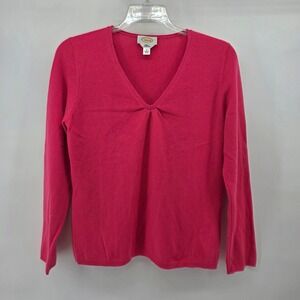 Talbots Pure Cashmere V Neck Pintuck Sweater‎ Women's Size L Pink Long Sleeve